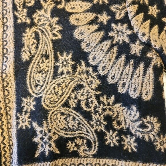 Chicos Fringe Ruana Wrap Sweater Coat Womens S/M Brown Black Floral Faux Leather - Picture 8 of 13